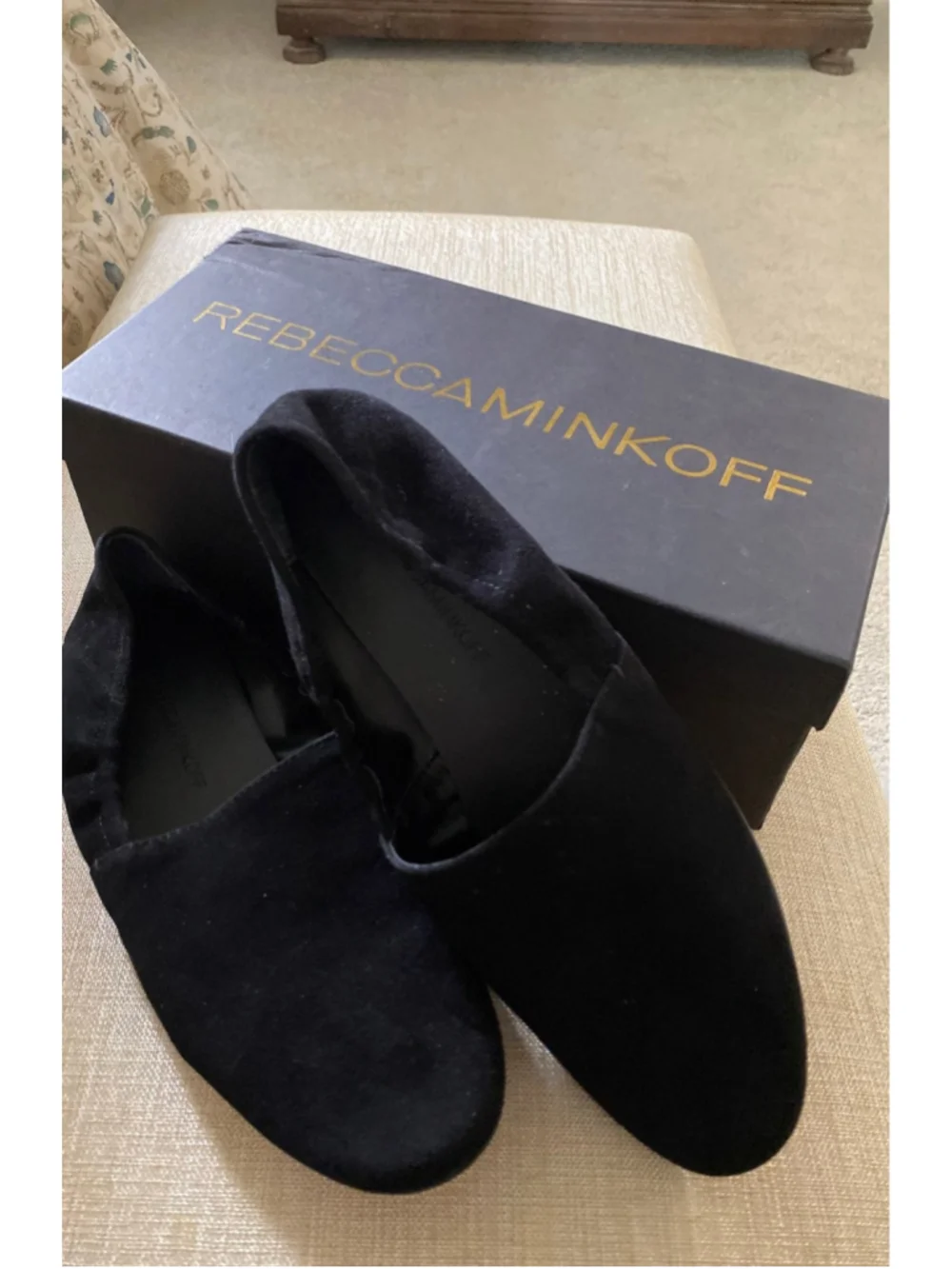 Rebecca Minkoff Black Suede Romy Slip on Shoes Flats New in Box